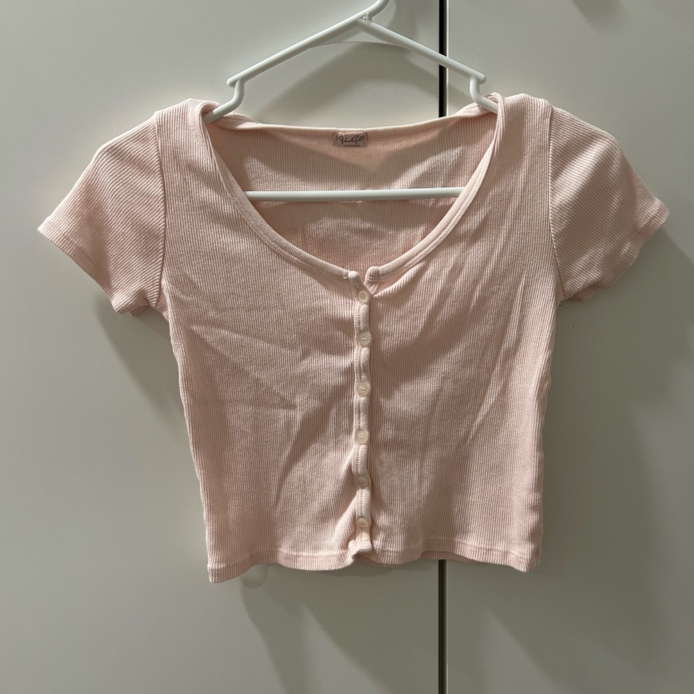 Brandy Melville/John Gault baby pink ribbed cropped t-shirt